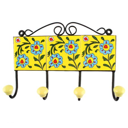 Ceramic Floral Tile Hook in Yellow